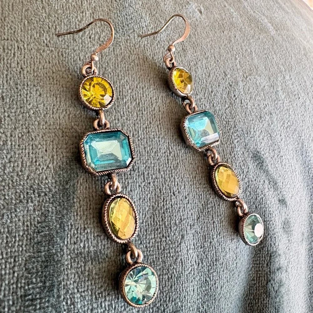 3 FOR $25: Fossil Silver, Blue, and Green Dangle Earrings - Picture 2 of 4